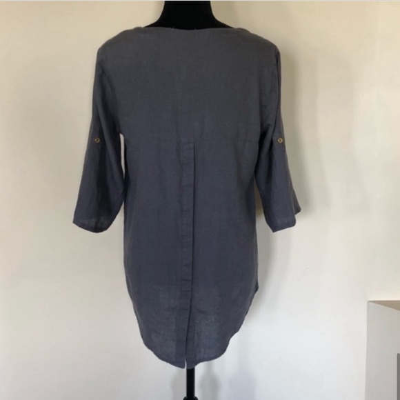 Ellen Tracy 100% linen grey pullover blouse top 3/4 sleeve lagenlook size medium - Picture 7 of 13